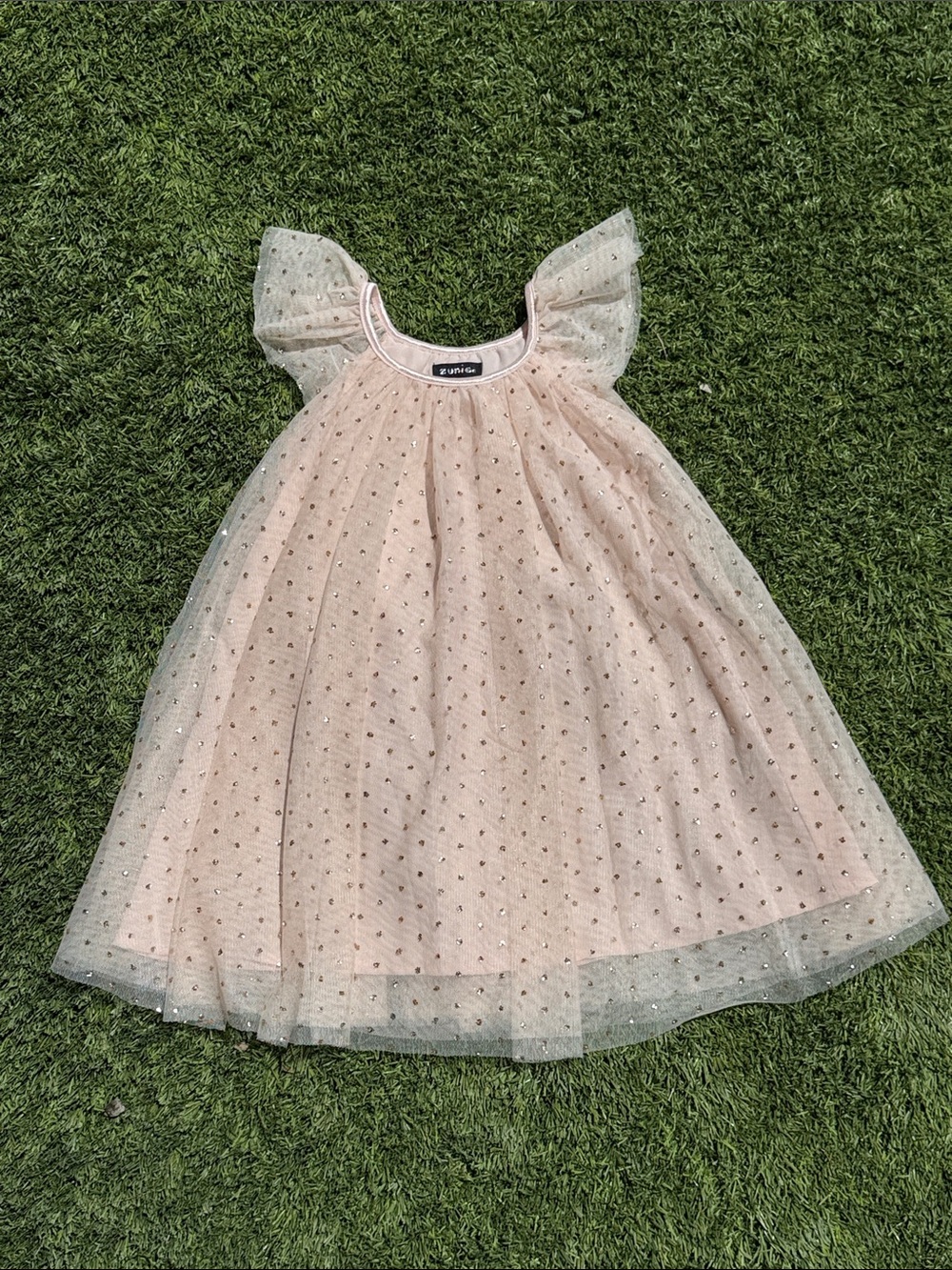 Zunie Blush Pink Tulle Dress with Sparkle Polka Dots